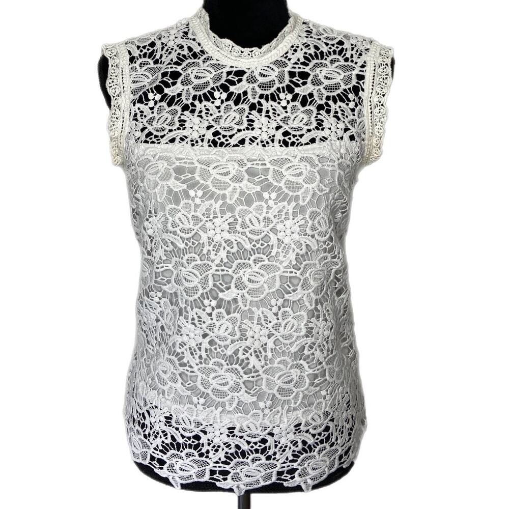 Nanette Lepore White Crochet Sleeveless Top - Women's Size Small